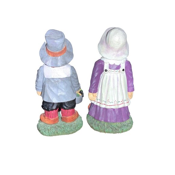 Thanksgiving Pilgrim Boy & Girl Figurine Set - Hand-Painted Resin Decor - Picture 6 of 9